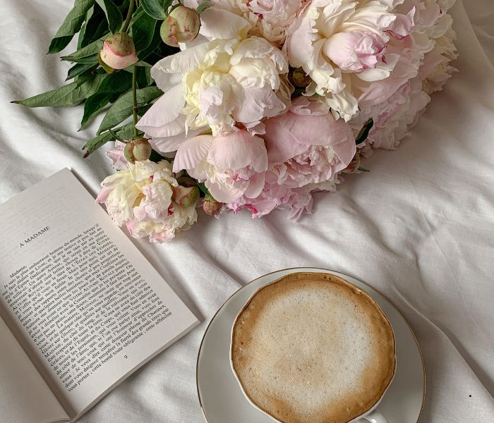 coffee flowers book on bed